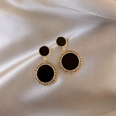 Women Fashion Round Rhinestone Decorative Earrings