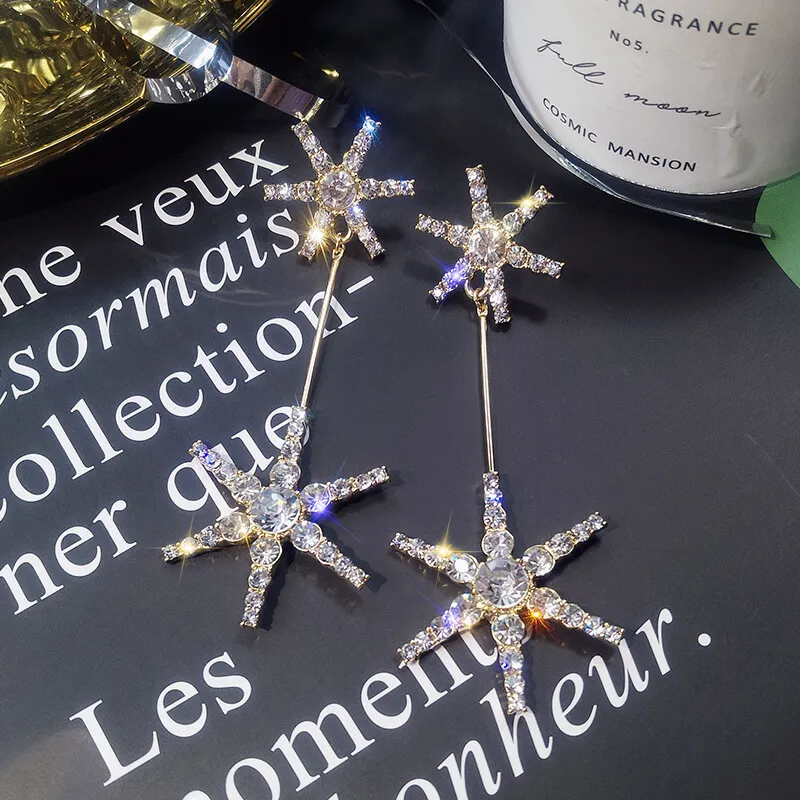 Women Fashion Snowflake Rhinestone Drop Earrings Alloy Jewelry