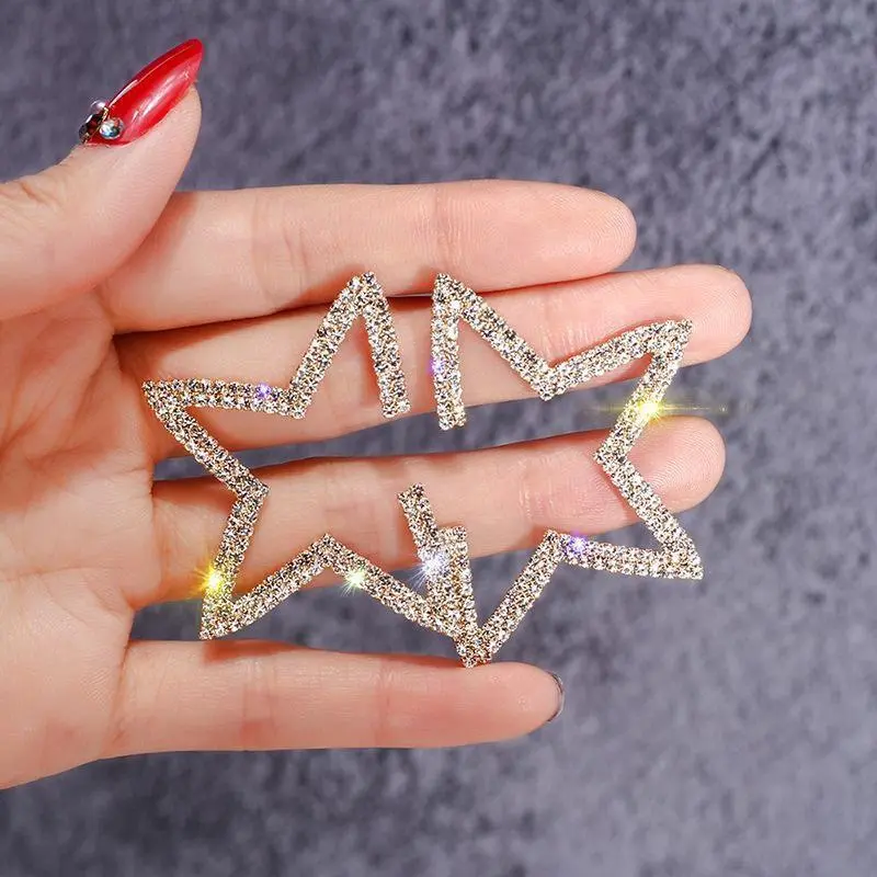 Women Fashion Pentagram Shaped Rhinestone Decorative Earrings