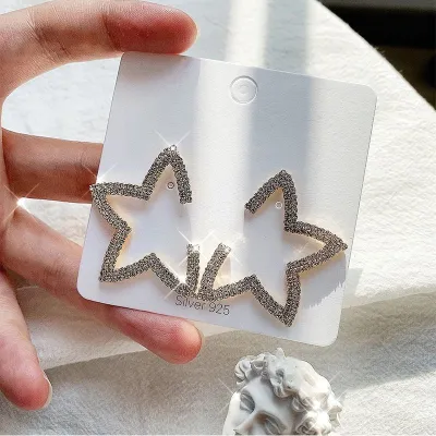 Women Fashion Pentagram Shaped Rhinestone Decorative Earrings