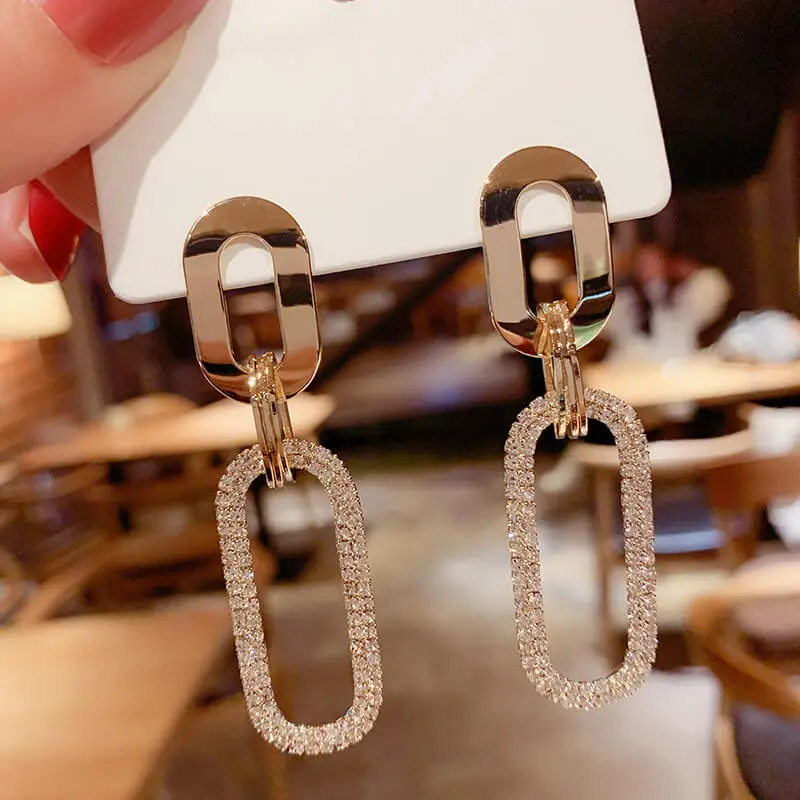 Women Temperament Geometry Design Rhinestone Decorative Earrings