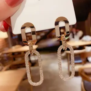 Women Temperament Geometry Design Rhinestone Decorative Earrings