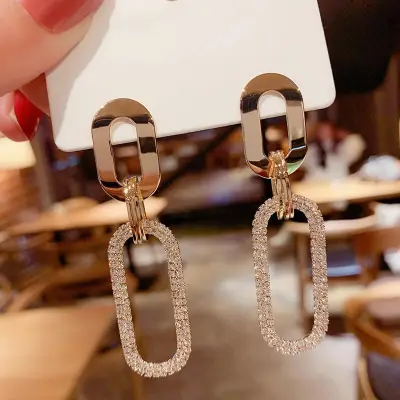 Women Temperament Geometry Design Rhinestone Decorative Earrings