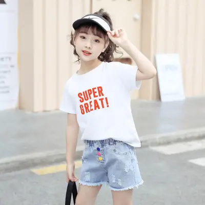 Girls Button Design Solid Color Casual Denim Shorts