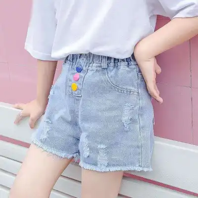 Girls Fashion Lace Colorful Button Design Casual Denim Shorts