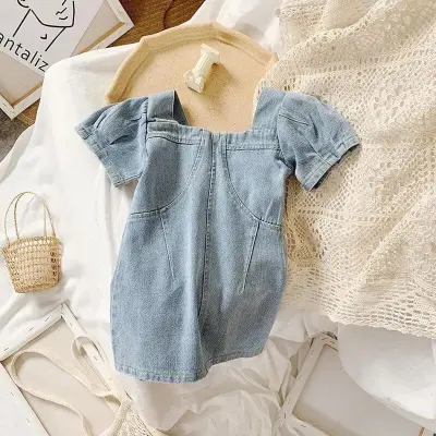 Girls Simple Solid Color Denim Dress