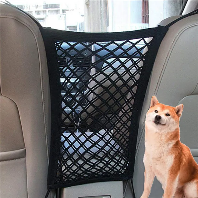 Car Pet Barrier Mesh Safety Travel Isolation Net for Dogs Cats - Black Polypropylene Solid Color Soft Pet Safety Net