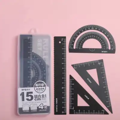 4pcs/set Student Stationery Aluminium Alloy Metal Ruler Set