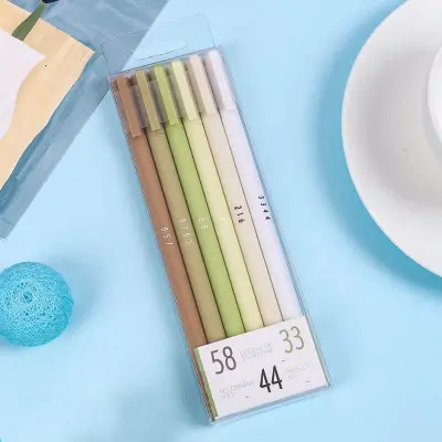 6pcs/Set Solid Color PVC Gel Pens 0.5mm Fine Point Writing Stationery
