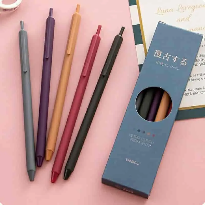 5pcs/set Solid Color Smooth Writing Student Gel Pen 0.5mm Plastic