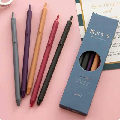 5pcs/set Solid Color Smooth Writing Student Gel Pen 0.5mm Plastic