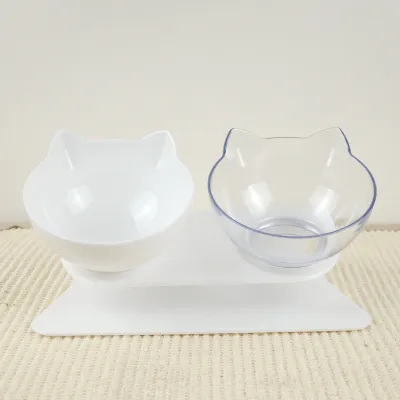 Double Bowls Plastic Food And Water Pet Feeders For Home