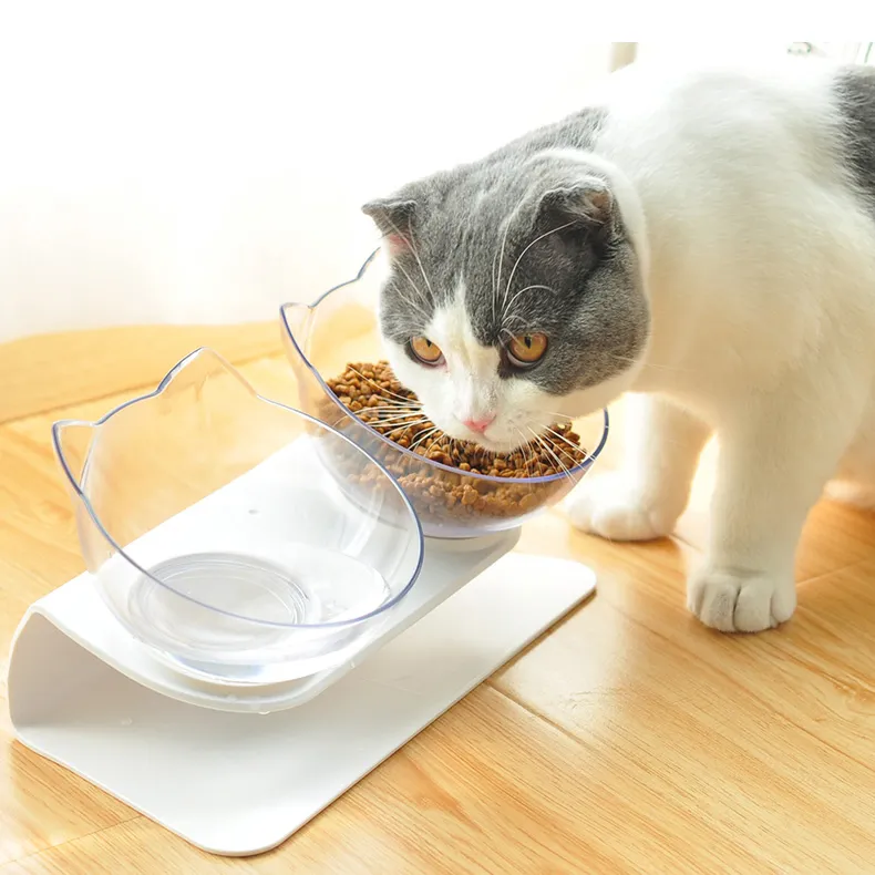 Double Bowls Plastic Food And Water Pet Feeders For Home
