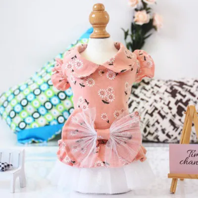 S-XL Summer Pet Dog Bow Decor Princess Dress for Mother Dogs