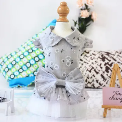 S-XL Summer Pet Dog Bow Decor Princess Dress for Mother Dogs