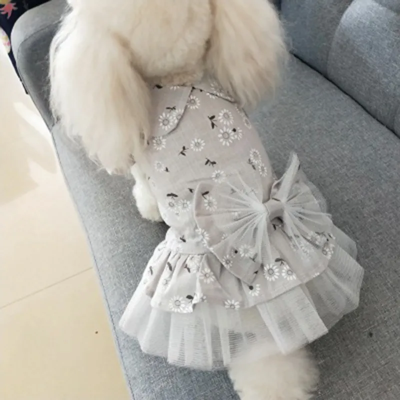 S-XL Summer Pet Dog Bow Decor Princess Dress for Mother Dogs