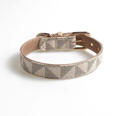 Geometric Triangle Print Pet Dog PU Collar Adjustable Pet Accessories