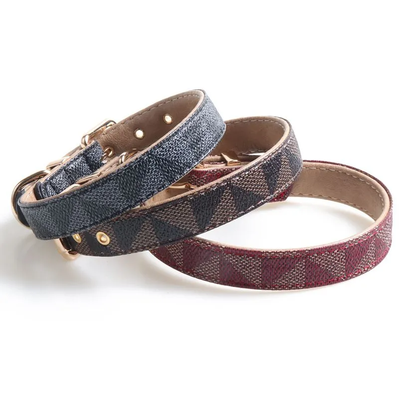 Geometric Triangle Print Pet Dog PU Collar Adjustable Pet Accessories