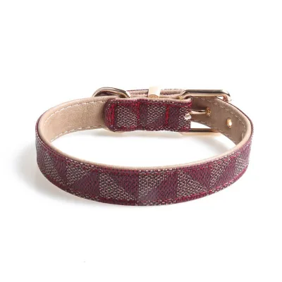 Geometric Triangle Print Pet Dog PU Collar Adjustable Pet Accessories