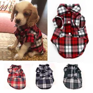 XS-XL Dog Short Sleeve Plaid Pattern Cotton Shirt