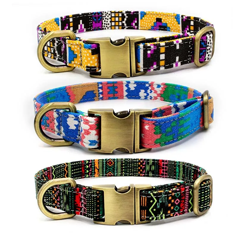 Bohemian Style Canvas Dog Collar Adjustable Half Metal Buckle Pet Accessories