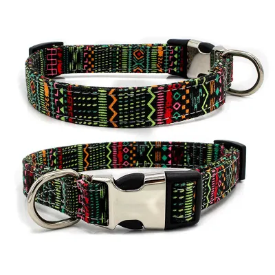 Bohemian Style Canvas Dog Collar Adjustable Half Metal Buckle Pet Accessories
