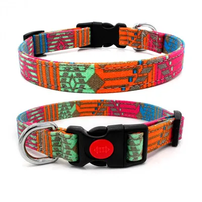 Bohemian Style Canvas Dog Collar Adjustable Half Metal Buckle Pet Accessories