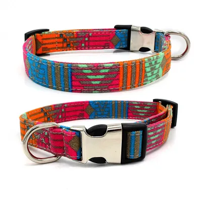 Bohemian Style Canvas Dog Collar Adjustable Half Metal Buckle Pet Accessories