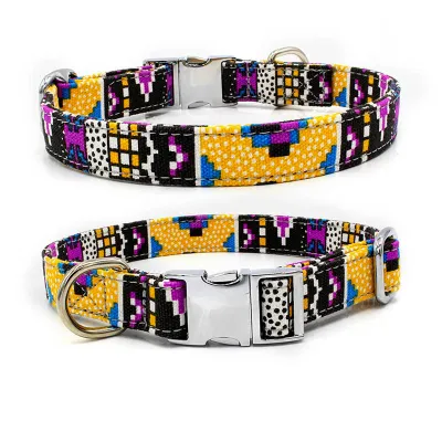 Bohemian Style Canvas Dog Collar Adjustable Half Metal Buckle Pet Accessories