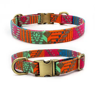 Bohemian Style Canvas Dog Collar Adjustable Half Metal Buckle Pet Accessories