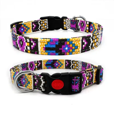 Bohemian Style Canvas Dog Collar Adjustable Half Metal Buckle Pet Accessories
