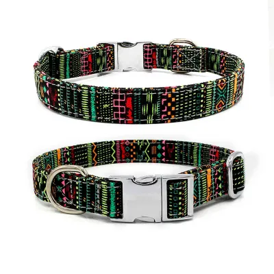 Bohemian Style Canvas Dog Collar Adjustable Half Metal Buckle Pet Accessories