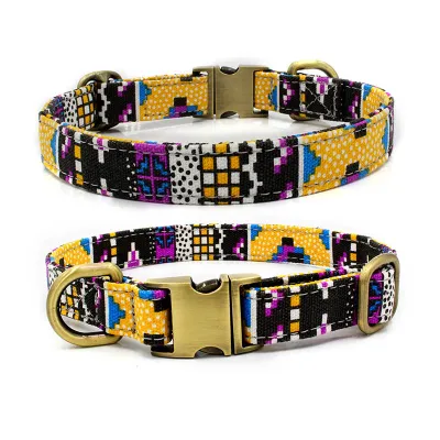 Bohemian Style Canvas Dog Collar Adjustable Half Metal Buckle Pet Accessories