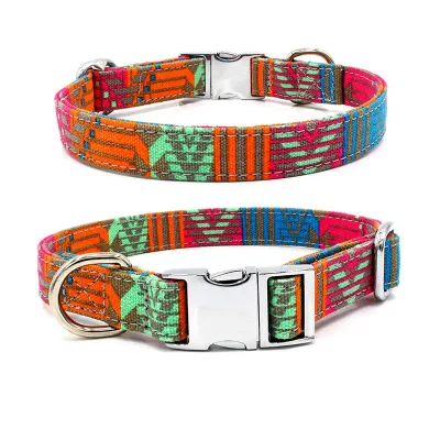 Bohemian Style Canvas Dog Collar Adjustable Half Metal Buckle Pet Accessories
