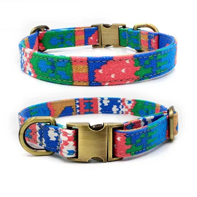 Bohemian Style Canvas Dog Collar Adjustable Half Metal Buckle Pet Accessories