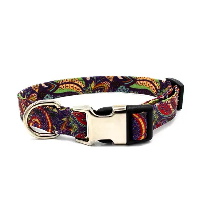 Bohemian Style Canvas Dog Collar Adjustable Half Metal Buckle Pet Accessories