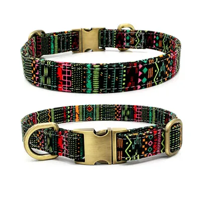 Bohemian Style Canvas Dog Collar Adjustable Half Metal Buckle Pet Accessories