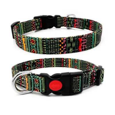 Bohemian Style Canvas Dog Collar Adjustable Half Metal Buckle Pet Accessories