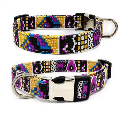Bohemian Style Canvas Dog Collar Adjustable Half Metal Buckle Pet Accessories