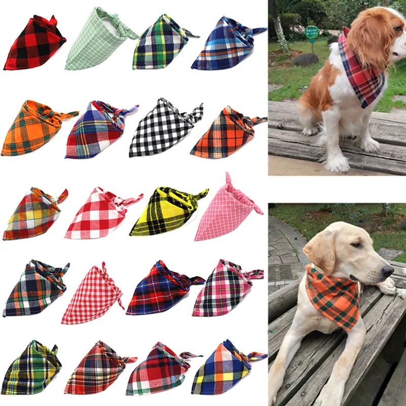Pet Contrast Plaid Triangle Scarf Cotton