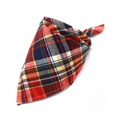 Pet Contrast Plaid Triangle Scarf Cotton