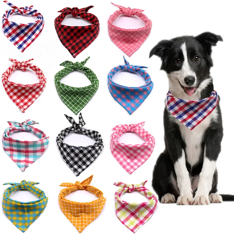 Pet Triangle Plaid Scarf for Cats and Dogs, Adjustable Sizes S-M, Soft Cotton Home Pet Products