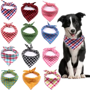 Pet Triangle Plaid Scarf for Cats and Dogs, Adjustable Sizes S-M, Soft Cotton Home Pet Products