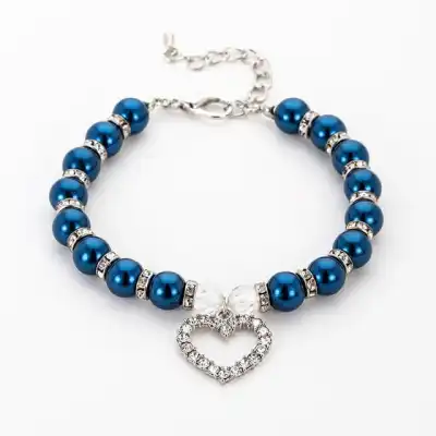 Pet Cute Rhinestones Heart Pendant Beaded Collar Sizes S M L