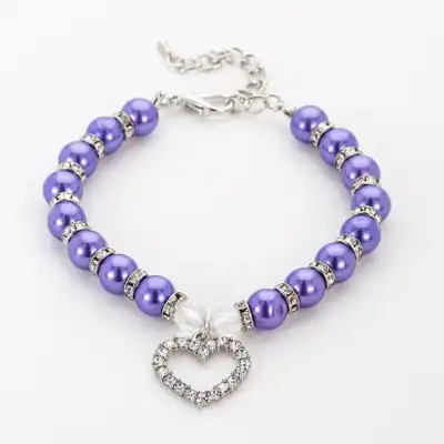 Pet Cute Rhinestones Heart Pendant Beaded Collar Sizes S M L