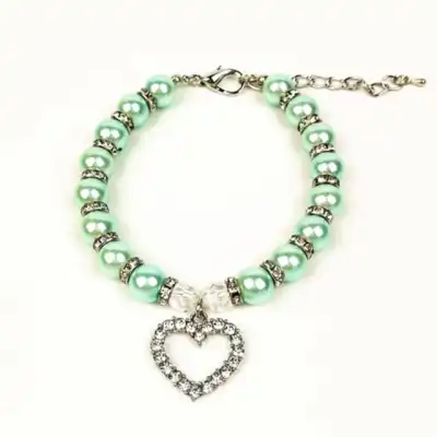 Pet Cute Rhinestones Heart Pendant Beaded Collar Sizes S M L