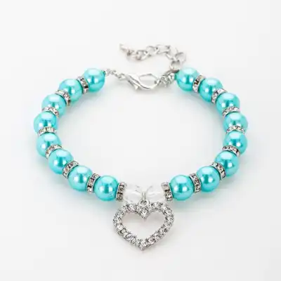Pet Cute Rhinestones Heart Pendant Beaded Collar Sizes S M L