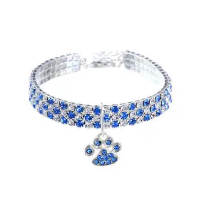 Princess Style Rhinestone Inlaid Cat Paw Pendant Pet Collar with Extension Chain (S, M, L)