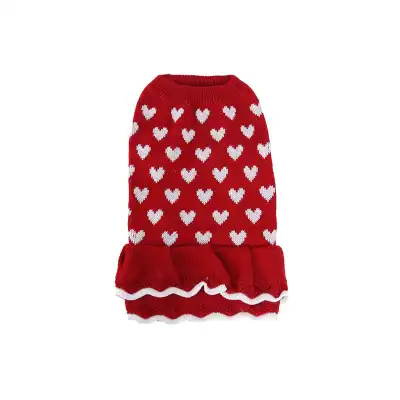 Fashion Heart Pattern Pet Knitted Sweater Dress for Mother Dog