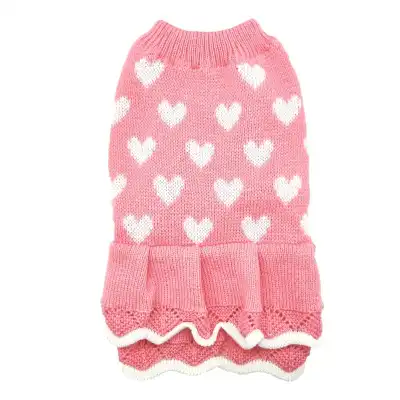Fashion Heart Pattern Pet Knitted Sweater Dress for Mother Dog